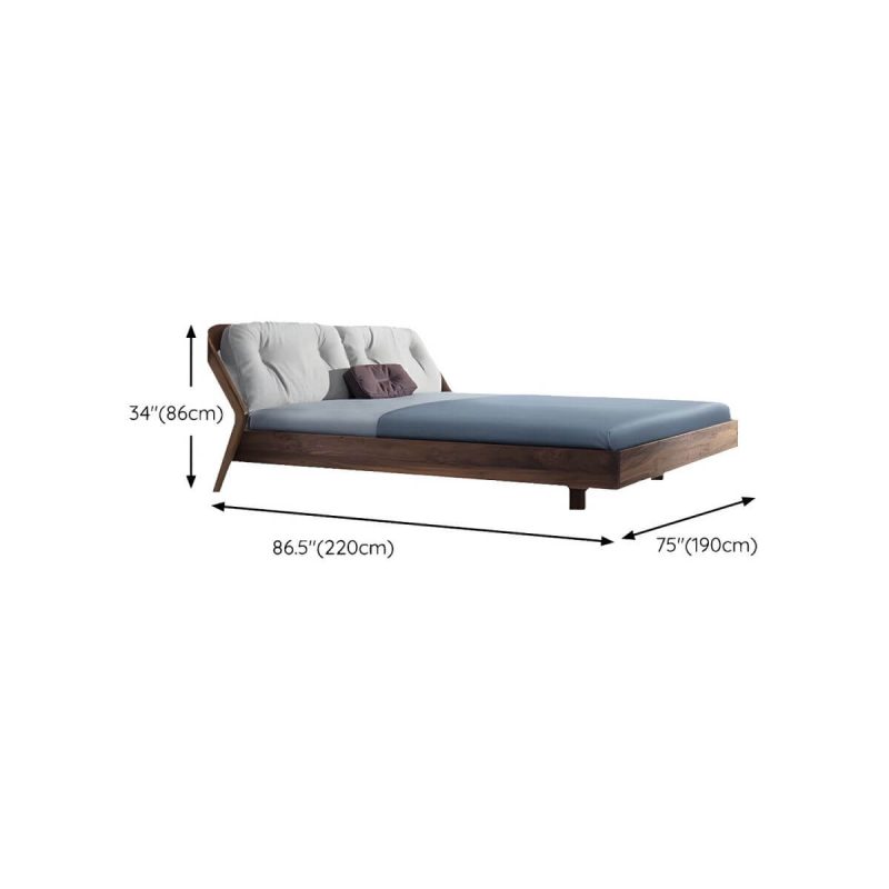 "Dimension of Scandinavian Style Cotton Upholstered Panel Bed in Brown Finish - 71"W x 75"L"