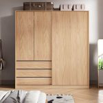 "Contemporary Wood Wardrobe Armoire Freestanding Adjustable Shelves Wardrobe with Drawers - Armoire & Side Cabinet & Top Cabinet 79"L x 24"W x 83"H"