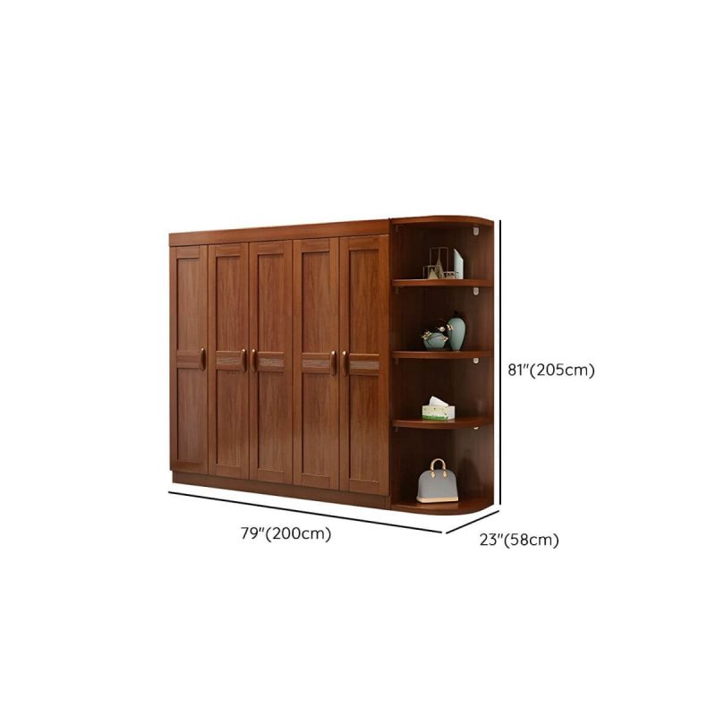 "Dimension of Wood Brown Rustic Wardrobe Armoire with Drawers & Shelves, Walnut Finish - 79"L x 23"W x 81"H"