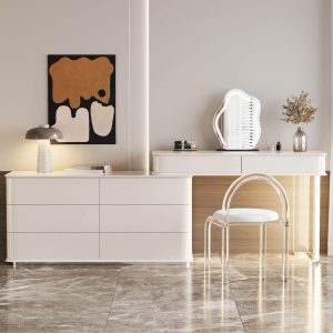 "LED Lighting 2-in-1 Scalable Makeup Vanity with Push-Pull Function, Makeup Vanity (39") & Dresser (24")"