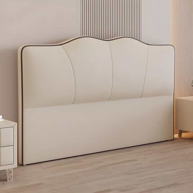 "Stylish Portman-Shape Oversized Upholstered Headboard with Solid Wood Frame - 47" Microfiber Leather Beige"