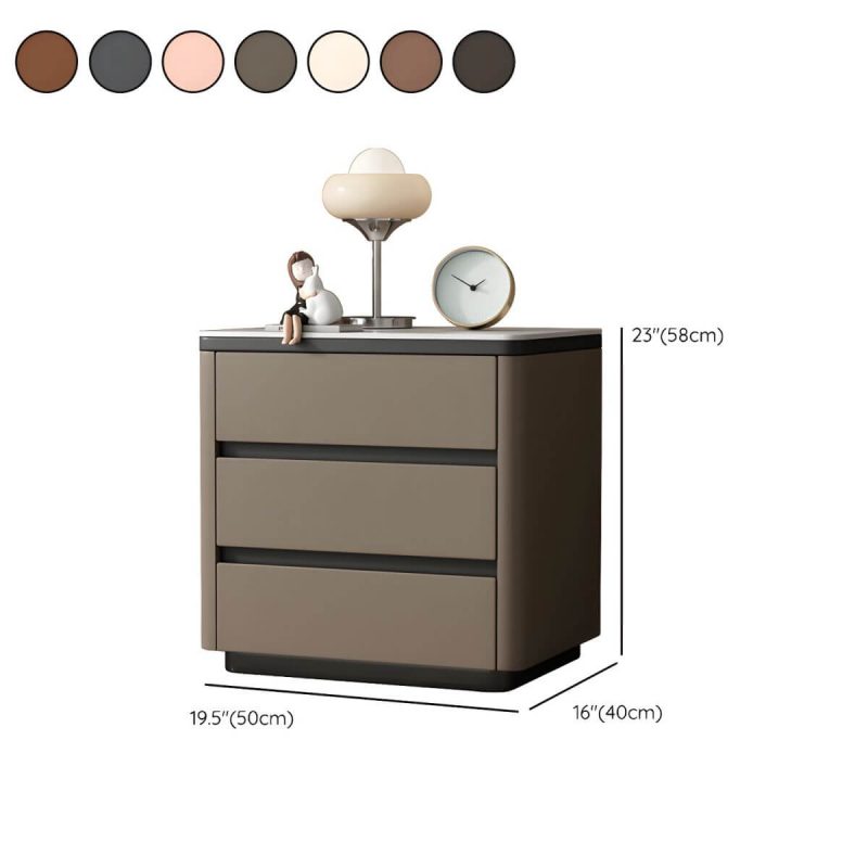 "Dimension of Modern Pine Wood Bedside Cabinet with 3 Drawers for Bedroom Storage - Off-White"