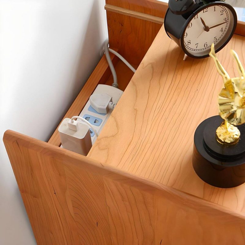 "Solid Wood Nightstands Natural Wood Color with Drawers and Open Shelf - 14"L x 16"W x 22"H"