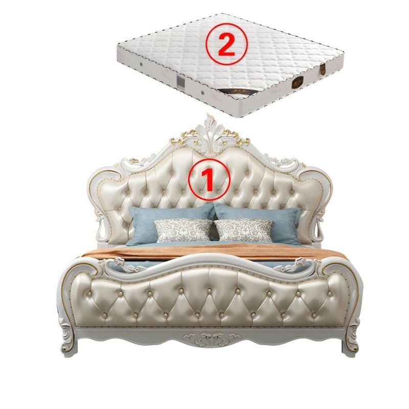 "Beige Upholstered Tufted Standard Bed Genuine Leather Low Bed Frame with Storage - Lift Up Storage Bed & Mattress Latex 8""