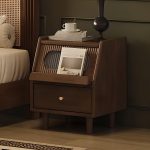 "Upturn Mission Style 1 Cabinet 1 Drawer Real Wood Bedside Cabinet Nightstand, Cherry"
