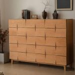 "Modish Natural Wood Double Dresser with 15 Drawers, Horizontal Orientation - White Oak 71"L x 17"W x 51"H"
