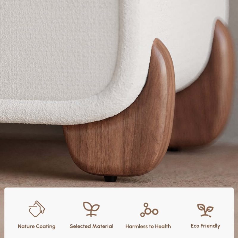 "Curva 2-Drawer Smart Boucle Nightstand with Walnut Wood Legs"