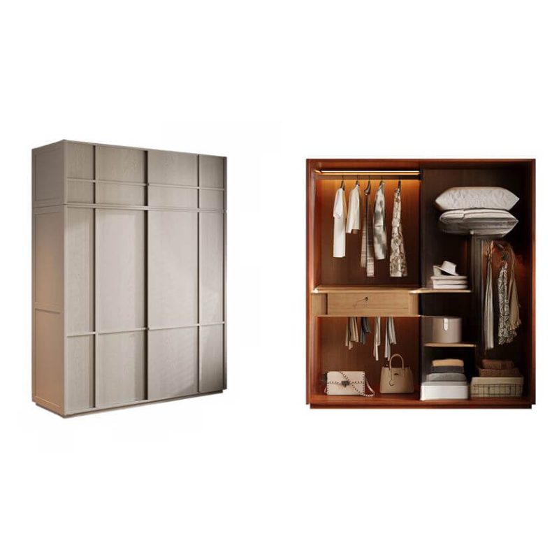"Chalk Timber Simplistic Wardrobe Closet with Soft Close Drawer, Soft Close Door, Interior Shelves, and Hanging Rod, 62"L x 24"W x 102"H"
