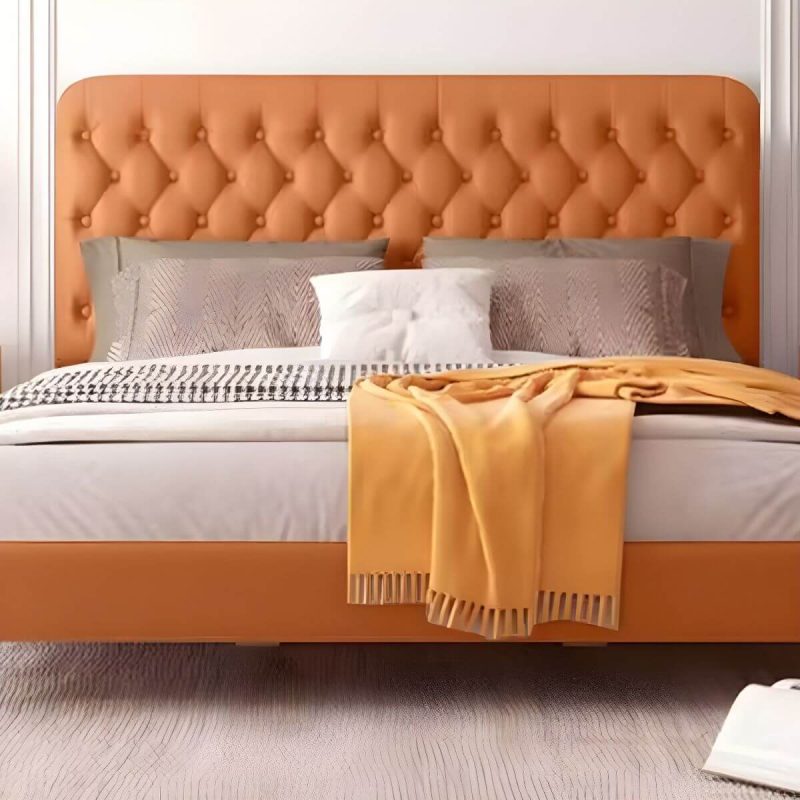 "Elegant Tufted Modern Upholstered Panel Headboard with Black Legs - Orange 79""