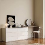 "Wood Vanity Set Featuring 2-in-1 Design, Scalable Function, and Push-Pull Mechanism, Makeup Vanity (51") & Dresser (55") & Mirror"