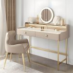 "Modern Standard Dressing Table Chalk Metal with Mirror Lights, Makeup Vanity & Mirror, 47"L x 18"W x 36"H"