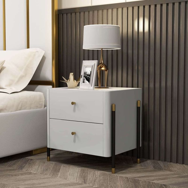 "Modern Luxury Gray Nightstand 2-Drawer Bedside Table with Sintered Stone Top"