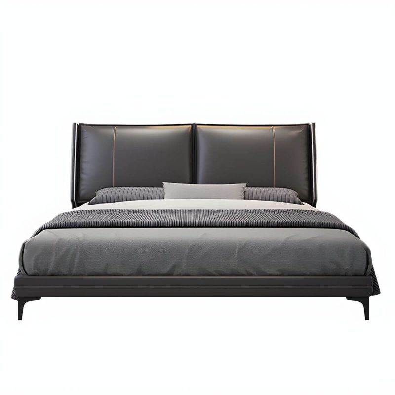 "Contemporary Genuine Leather Grey Standard Bed with Custom Gold Legs - 59"W x 79"L"