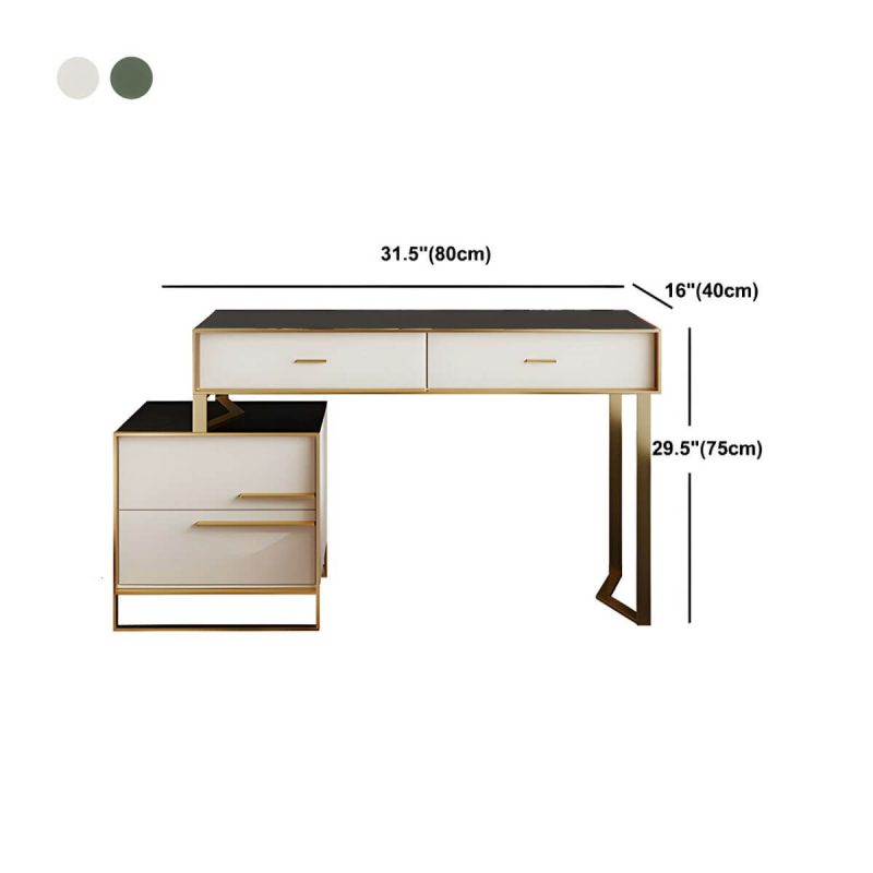 "Dimension of Luxurious Metal Make-up Vanity 4 Solid Wood Drawers Dressing Table - Makeup Vanity 31"L x 16"W x 30"H Green"