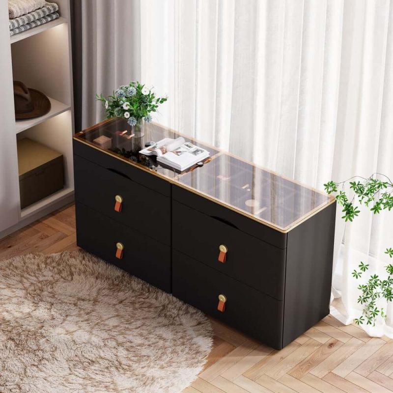 "Chanor 47" Glass Top Black 6-Drawer Dresser"