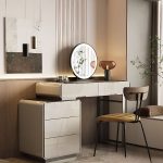 "Yellow Seated Metal Vanity Set with 5 Drawers, Large Modern Style, 31"L x 16"W x 30"H, Makeup Vanity & Stool"