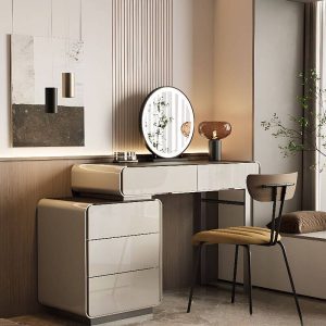 "Yellow Seated Metal Vanity Set with 5 Drawers, Large Modern Style, 31"L x 16"W x 30"H, Makeup Vanity & Stool"