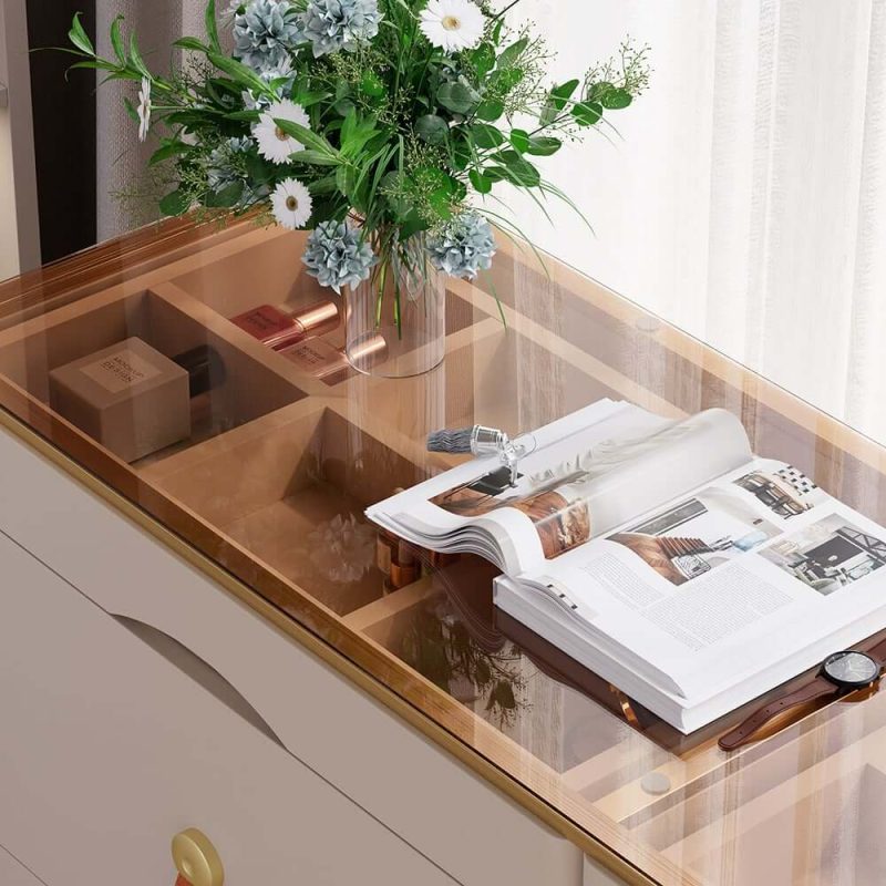 "Chanor 47" Glass Top Champagne 6-Drawer Dresser"