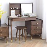 "Rectangle Shape Solid Wood Dressing Table Brown with Drawers and Stools - Makeup Vanity & Stools"