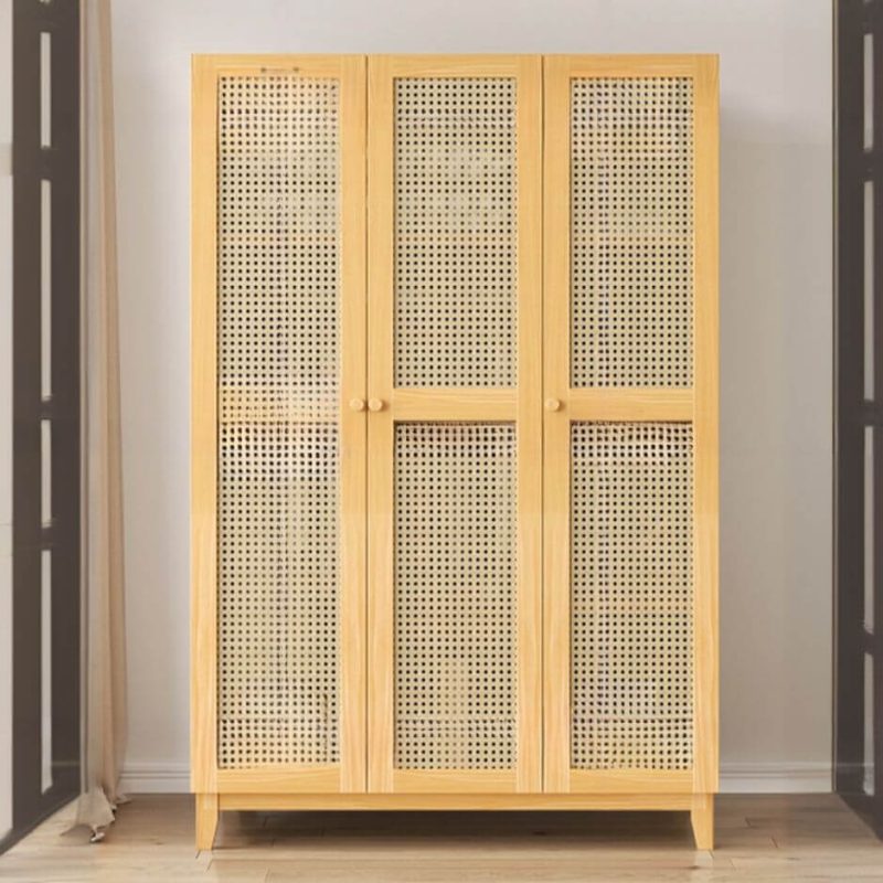 "Wood Color Modern Natural Wood Unattached Wardrobe with Interior Shelves and Clothing Rod - 47"L x 22"W x 79"H"