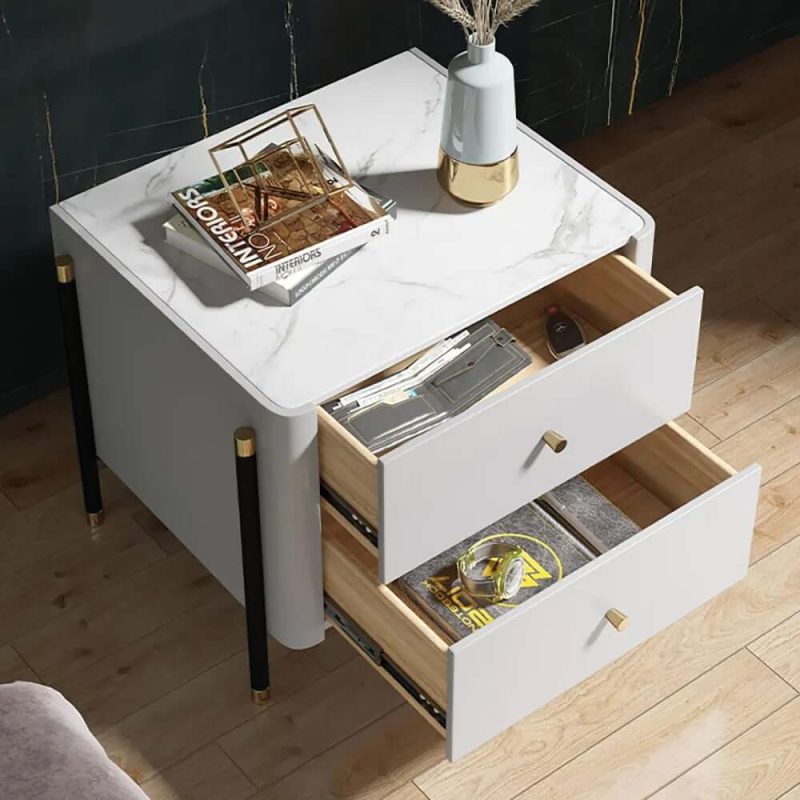 "Modern Luxury Gray Nightstand 2-Drawer Bedside Table with Sintered Stone Top"