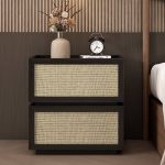 "Auburn Minimalist Bedside Cabinet Nightstand with Natural Wood Countertop, 16"L x 16"W x 18"H"
