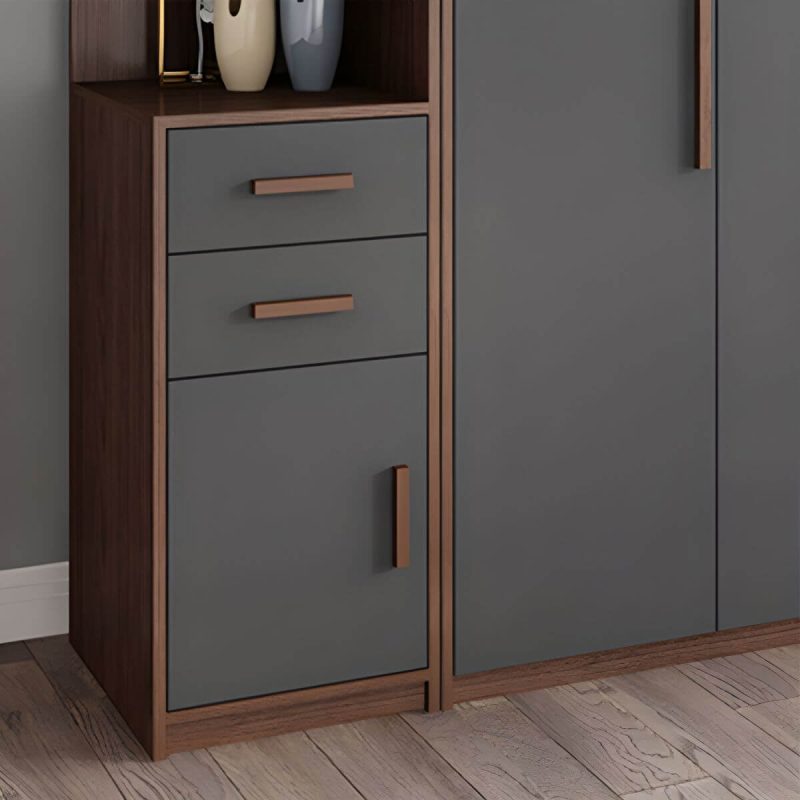 "Traditional Wood Wardrobe Armoire with Drawers, Shelves, and Clothing Rod - Grey 110"L x 20"W x 79"H"