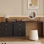 "Modern Standard Lumber Ink Makeup Vanity with Mirror Lights, 6 Drawers & Non-Upholstered Chair(s), Makeup Vanity & Mirror"