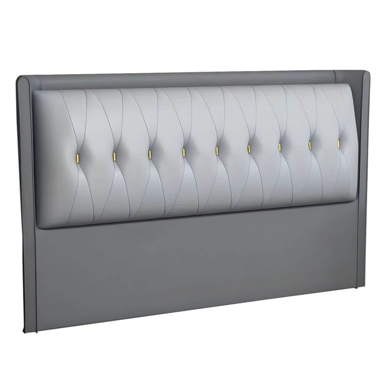 "Contemporary Headboard Bed with Tufted Leather Upholstery in Rectangular - Light Gray 71""