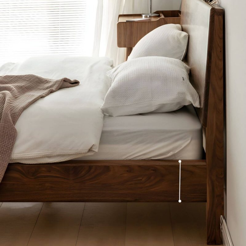 "Solid Wood Standard Bed Contemporary Brown Bed with Panel Headboard - Dark Walnut 71"W x 79"L Lights Included 14""