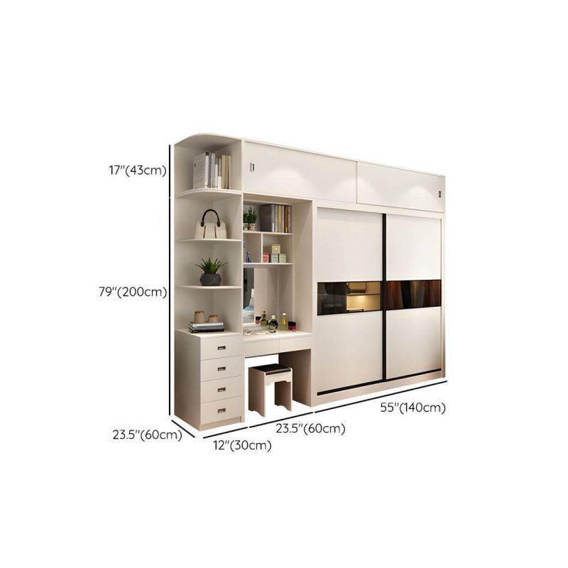 "Dimension of Contemporary Home Engineered Wood Wardrobe Freestanding Wardrobe Closet - Wardrobe&Dressing Table&Side Cabinet&Top Cabinet 55"L x 24"W x 79"H"