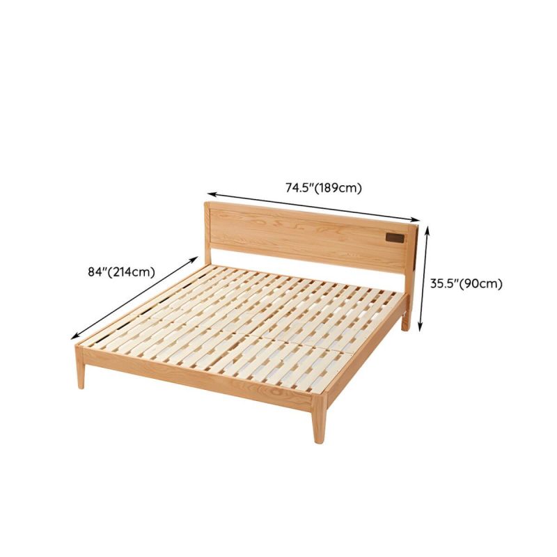 "Dimension of Solid Wood Standard Panel Bed in Natural with Rectangular Headboard - Single Bed Unavailable"