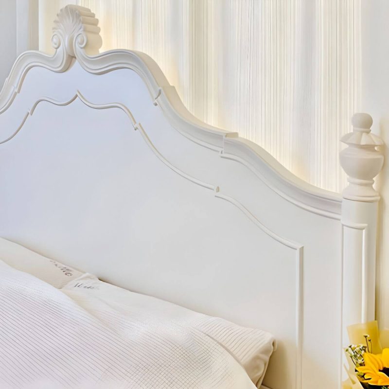"Victorian Solid Color Slat Bed Arched Bed With Custom Wood Legs - 59"W x 79"L Single Bed"