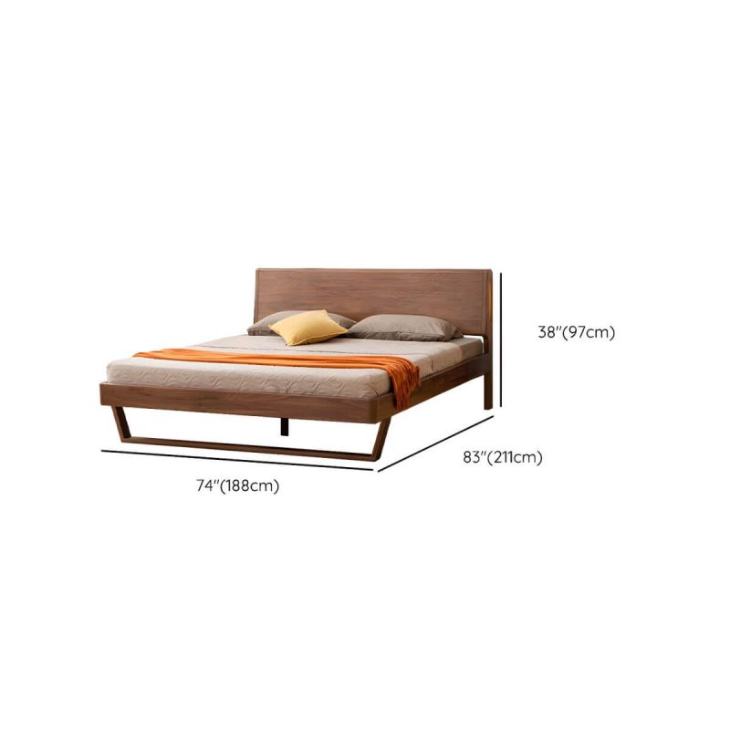 "Dimension of Solid Wood Standard Bed Contemporary Brown Bed with Panel Headboard - Dark Walnut 71"W x 79"L Lights Included 16""
