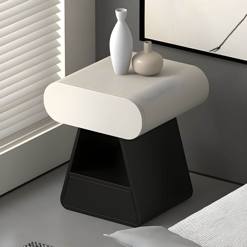 "Art Natural Wood Nightstand With Drawer Organization and 2 Drawers, Trapezoid Shape Base Included - White 1 Piece 16"L x 16"W x 20"H"