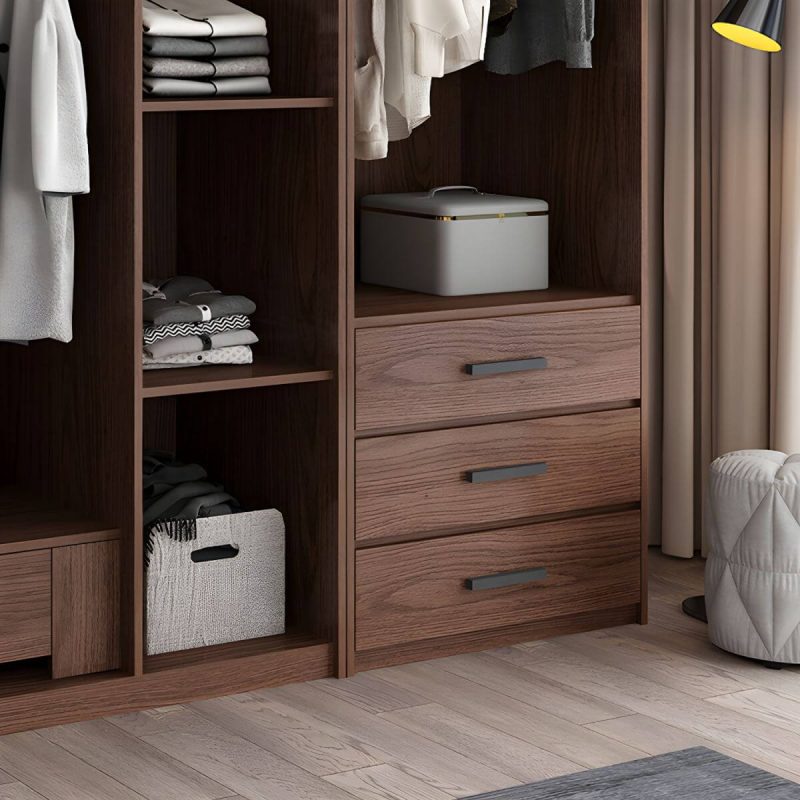 "Traditional Wood Wardrobe Armoire with Drawers, Shelves, and Clothing Rod - Gray-Brown 87"L x 20"W x 94"H"