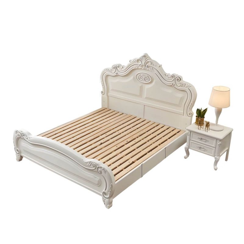 "Victorian Arched Standard Bed White Solid Wood Bed Frame with Headboard - Panel Queen Single Bed Unavailable"