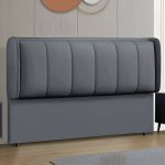 "Contemporary Wingback Upholstered Headboard with Wood Legs and Standard Height - 47" Anti Cat Scratch Leather Dark Gray"