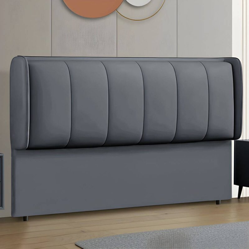 "Contemporary Wingback Upholstered Headboard with Wood Legs and Standard Height - 47" Anti Cat Scratch Leather Dark Gray"
