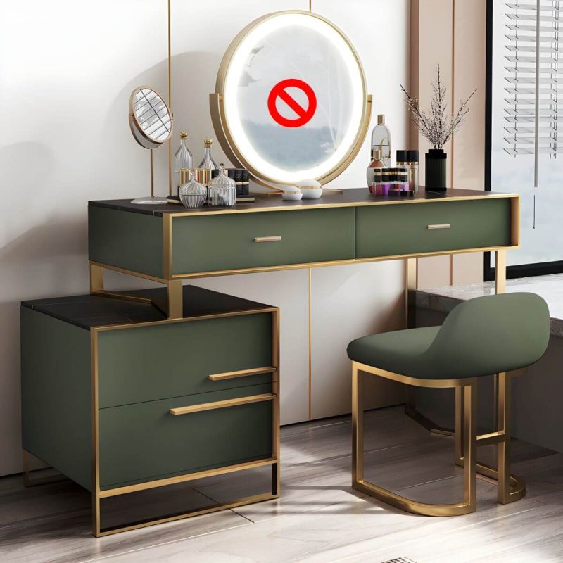 "Luxurious Metal Make-up Vanity 4 Solid Wood Drawers Dressing Table - Makeup Vanity & Stools 39.4"L x 15.7"W x 29.5"H Green"