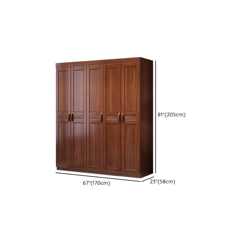 "Dimension of Wood Brown Rustic Wardrobe Armoire with Drawers & Shelves, Walnut Finish - 66.9"L x 22.8"W x 80.7"H"