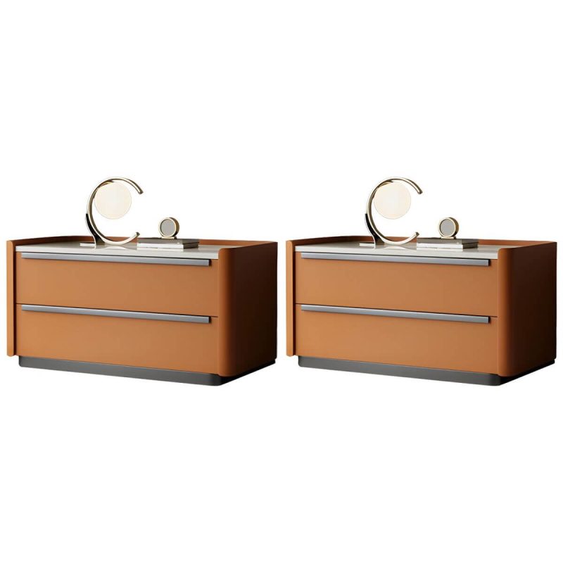 "Modern Wood Nightstand with Drawer Storage, Light Wood Tone & Small Size - Orange 2 Piece Set 24"L x 16"W x 20"H"