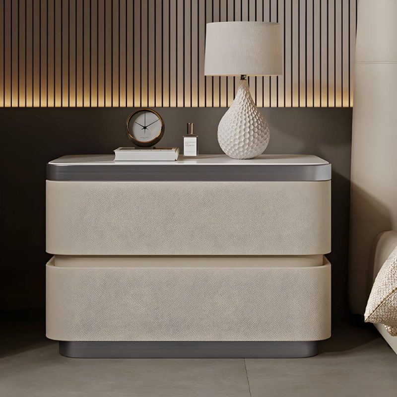 "Scandinavian Bedside Cabinet Made of Solid Wood with Two Drawers for Bedroom - Orange 1 Piece"