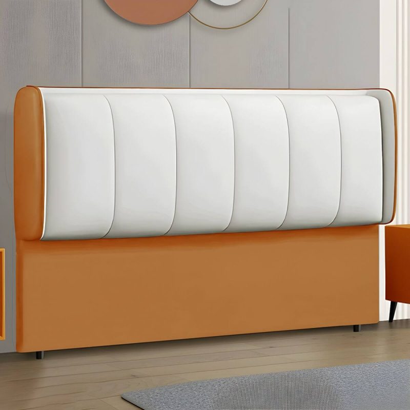 "Contemporary Wingback Upholstered Headboard with Wood Legs and Standard Height - 59" Tech Cloth Orange/ White"