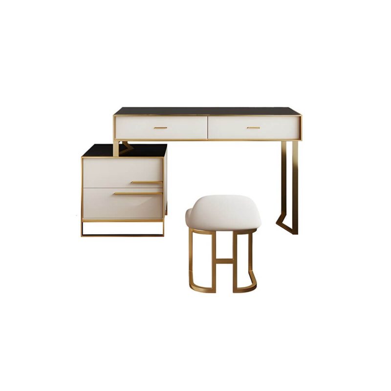 "Luxurious Metal Make-up Vanity 4 Solid Wood Drawers Dressing Table - Makeup Vanity & Stools 31"L x 16"W x 30"H White"
