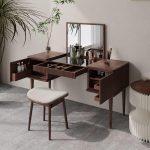 "Modern Simple Style Timber Dressing Table Standard with Flip-Top Mirror, Dark Walnut"