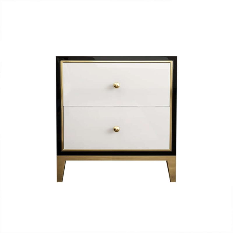 "Modern Black & White MDF Nightstand with 2 Drawers and Stainless Steel Leg"