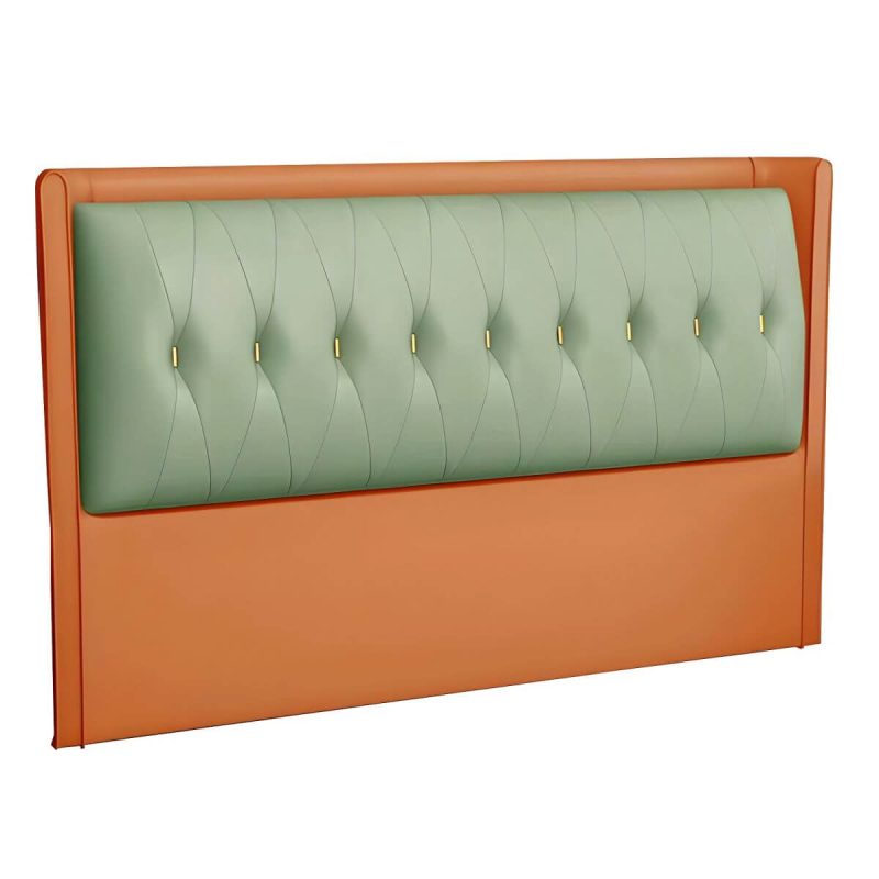 "Contemporary Headboard Bed with Tufted Leather Upholstery in Rectangular - Light Brown/ White 71""