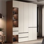 "Unattached Chalk Manufactured Wood Wardrobe Closet with Gate, Hinged Soft Close Drawer, and Interior Shelves, 55"L x 24"W x 79"H"
