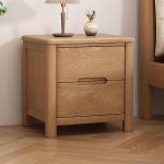 "Contemporary Timber Countertop Nightstand With 2 Drawers and Leg, Nut-Brown, 20"L x 16"W x 20"H"